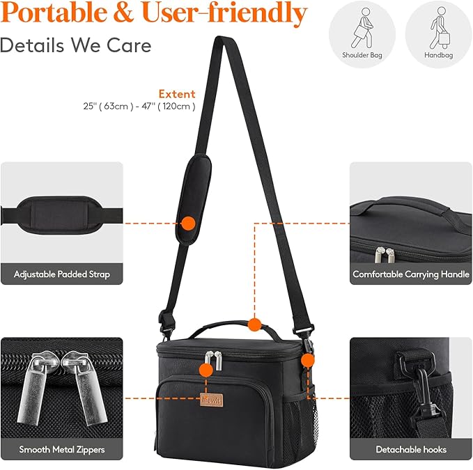 Lifewit Reusable Insulated Lunch Bag for Men, Lunch Box Women, Portable Cooler Freezable Soft Lunchbox Leakproof with Adjustable Shoulder Strap for Adult for Work Picnic or Travel, Black 15L, 24-Can