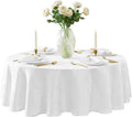 Newbridge Barcelona Luxury Damask Fabric Tablecloth, 108” Round, White, 100% Polyester, No Iron, Soil Resistant Dining Room, Party and Banquet Table Cover