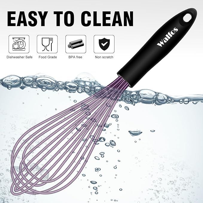 Walfos Whisks,Silicone Whisk Non Scratch,Whisks for Cooking,BPA free and Dishwasher Safe.Nice for Mixing and Beating.5pcs whisk set (5+7in mini whisk +7+9+11in balloon whisk)