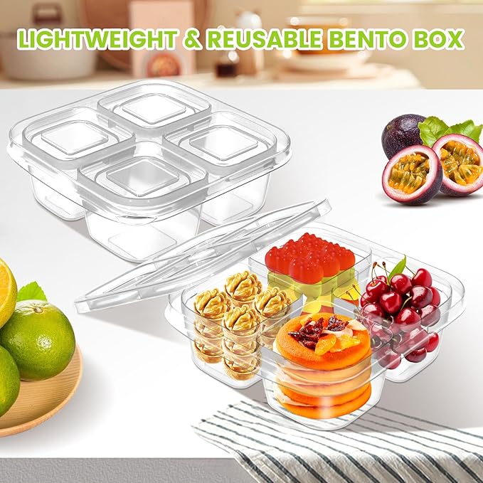 AQSXO Bento Snack Food Containers 10 Pcs, Divided Food Storage with Lids for Travel, Reusable Meal Prep Lunch Containers.