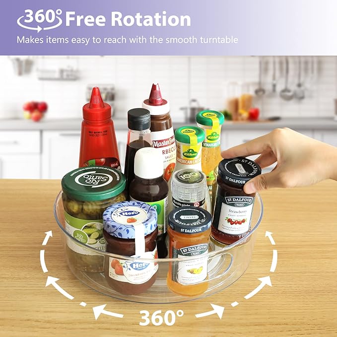 GUZON 4 Pack Lazy Susan Organizer for Cabinet, Upgraded 11.5" Clear Turntable Organizer with Handles and Raised Edge, Pantry Organizers and Storage for Kitchen, Refrigerator, Bathroom, Table