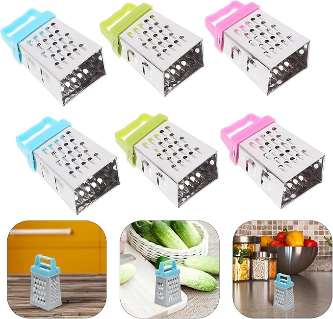 6Pcs Mini Cheese Grater, Small Box Cheese Graters Stainless Steel, Vegetable Food Shredder Lemon Zester with 4 Sides for for Kitchen Garlic Ginger Vegetable Potatoes, Chef Kitchen Too