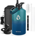 One Gallon Water Bottle Insulated, Triple Walled Vacuum Stainless Steel (Cold for 48 Hrs), Leak Proof & Non-BPA, Large Water Flask Jug with Paracord Handle & Straw Spout Lids