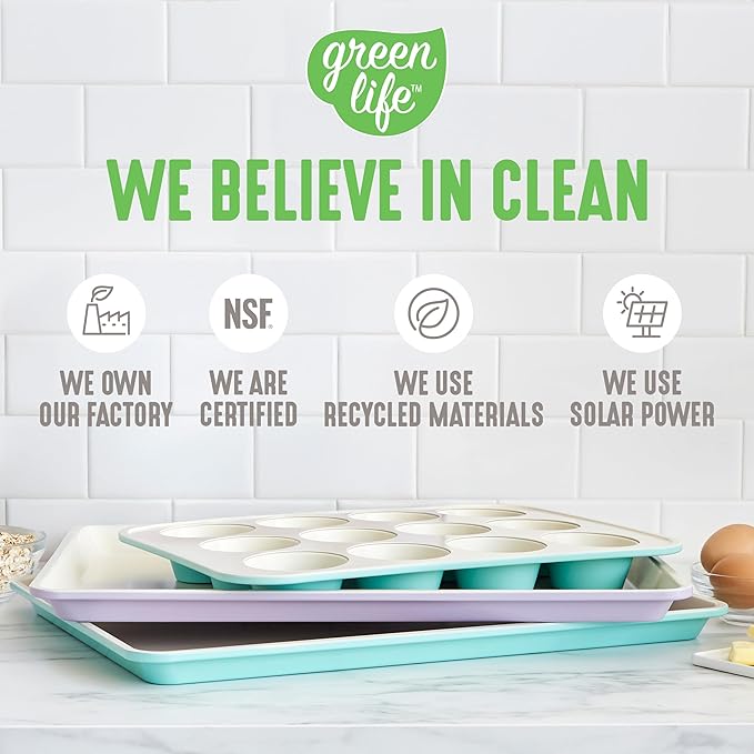 GreenLife 12-Cup Muffin Pan, PFAS-Free Healthy Nonstick Baking Tray, 11.4" x 1.9" x 15.9", Durable Ceramic Bakeware, Cupcakes, Egg Bites, Tarts, Brownies, Taupe