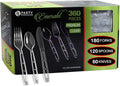 Party Bargains Emerald Clear Plastic Silverware 360 pcs Set: 180 Forks, 120 Spoons, 60 Knives. Heavy Duty Elegant Cutlery Disposable Utensils Combo Pack Fundraising, Catering, Galas, Cocktail Parties