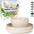 Grow Forward Premium Wheat Straw Plates and Bowls Sets - 8-Piece Wheat Straw Dinnerware Sets - Unbreakable & Reusable Microwave Safe Plastic Dinner Plates for Outdoors, RV, Camping Dishes - Sahara