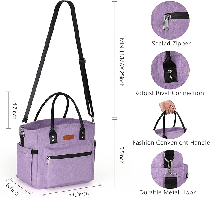 Insulated Lunch Bag for Women Men,Adult Lunch Box for Women with Adjustable Shoulder Strap,Portable Large Lunch Tote Bag for Office Work Picnic Beach,Reusable Lunch Cooler Bag