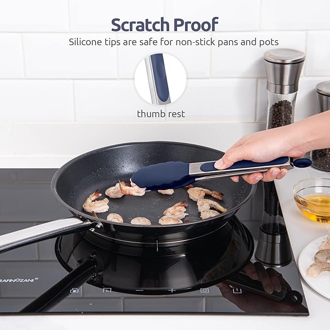 Heat Resistant Silicone Kitchen Tong: U-Taste 9 inch 480ºF Hot Proof Cooking Tong with Firm Sealed Non Stick Rubber Tips & Silicon Coated Steel Handle & Smooth Locking for Serving Grill(Midnight Blue)
