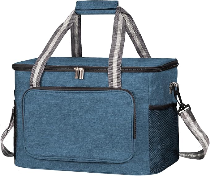 iknoe Large Cooler Bag Collapsible, 24L Insulated Bags, Leakproof Lunch Cooler Tote with Multi-Pockets for Adult Insulated Thermal Bag for Beach, Picnic, Office Work, Navy Blue 36-Can