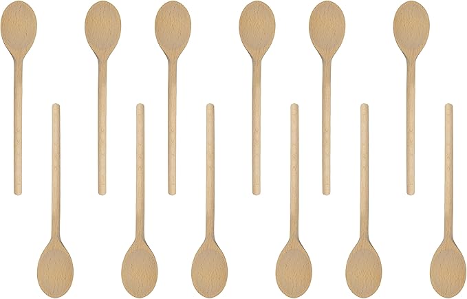 12PCS 12 Inch Long Wooden Spoons, Long Handle Wooden Cooking Mixing Oval Spoons Baking Cooking Tasting Stirring - Sauce Spoons. Made of Natural Beechwood