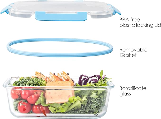 10 Pack Glass Food Storage Containers, Glass Meal Prep Containers with Lids Leak Proof, Clear Glass Bento Boxes for Adults, Microwave & Freezer Safe (34oz & 12oz)
