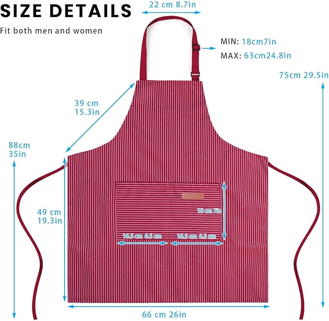 2 Pack Adjustable Bib Apron with 2 Pockets Chef Cooking Kitchen Restaurant Aprons for Women Men