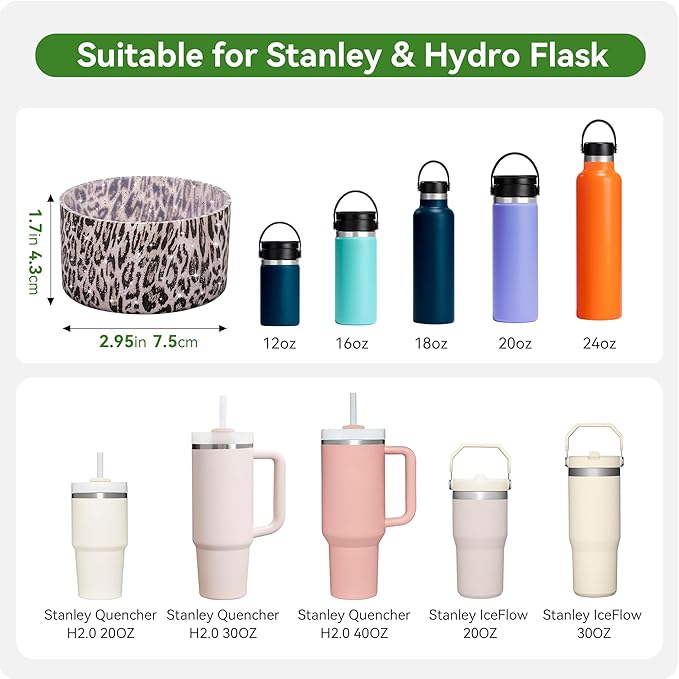 Silicone Boot for Stanley Quencher Tumbler 20/30/40 oz & Stanley IceFlow 20/30oz,Owala 24/40 oz, Cup Boot Sleeve 40oz Bottom Protector for Bottom Size 2.8-2.95" Cups&Bottles BPA-Free(Amethyst Leopard)