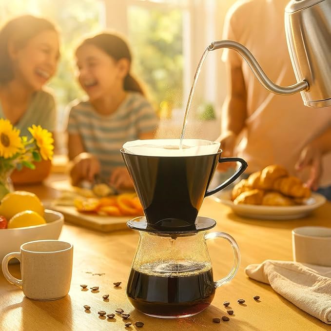 Pour-Over Coffee Brewing Filter Cone, Number 2-Size, Black, Brews 2 to 6-Cups