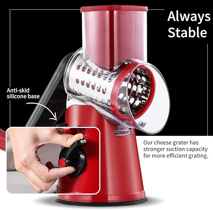 Rotary Cheese Grater, 3 in 1 Cheese Shredder Grater Rotary with Handle, Vegetable Mandoline Slicer Shredder for Vegetable, Cheese, Nut