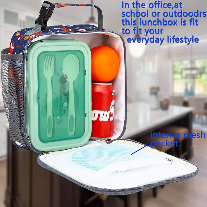 FlowFly Lunch box Insulated Soft Bag Mini Cooler Back to School Thermal Meal Tote Kit for Girls, Boys (Football)