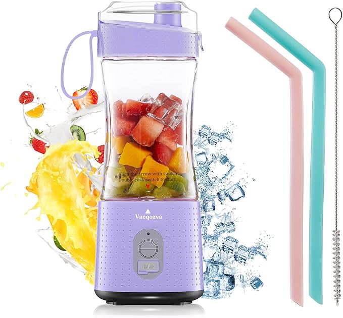 Vaeqozva Mini Blender for Shakes & Smoothies - Battery Operated, USB Rechargeable Personal Blender Cup for Travel, Home, Sport, Office & Outdoors