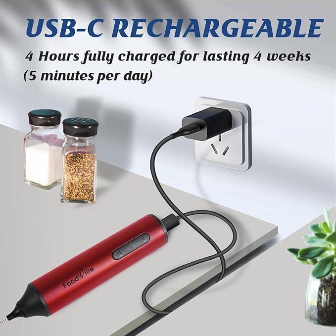 MF05 Rechargeable Milk Frother USB Charging Handheld Foam Maker with Stainless Balloon Whisk for Cappuccino, Latte, Bulletproof Coffee, Keto Diet, Protein Powder, Matcha (Red)