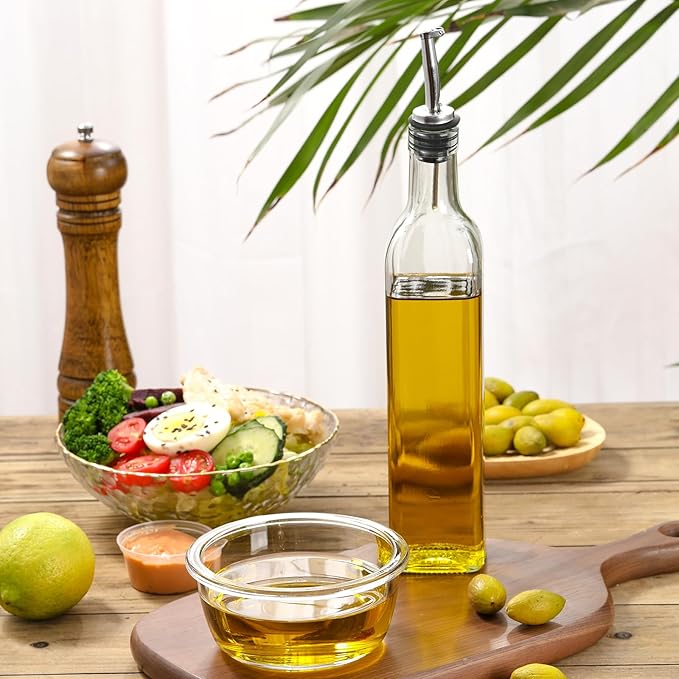 AOZITA 17oz Clear Glass Olive Oil Dispenser Bottle - 500ml Oil & Vinegar Cruet with Pourers and Funnel - Olive Oil Carafe Decanter for Kitchen