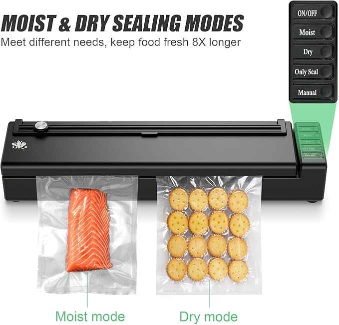 Etunia Vacuum Sealer, Cordless Rechargeable Vacuum Sealer Machine for Dry/Moist Food Storage to Extend Fresh, With Manual Vacuum, 1 Air Hose for Food Containers, Bag Cutter and 10 Vacuum Sealer Bags