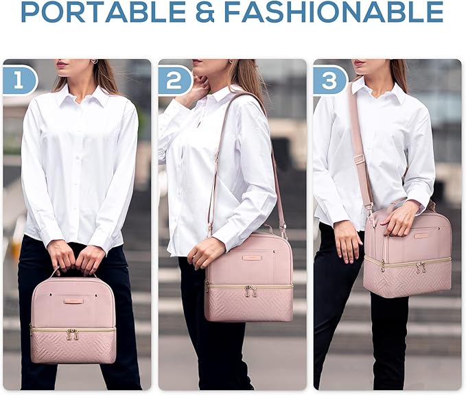 TOURIT Lunch Bag Women Double Deck Lunch Box Insulated Lunch Cooler for Women Men Work, Pink