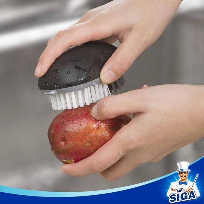 MR.SIGA Fruit and Vegetable Cleaning Brush with Non Slip Comfortable Grip, Pack of 2, Black