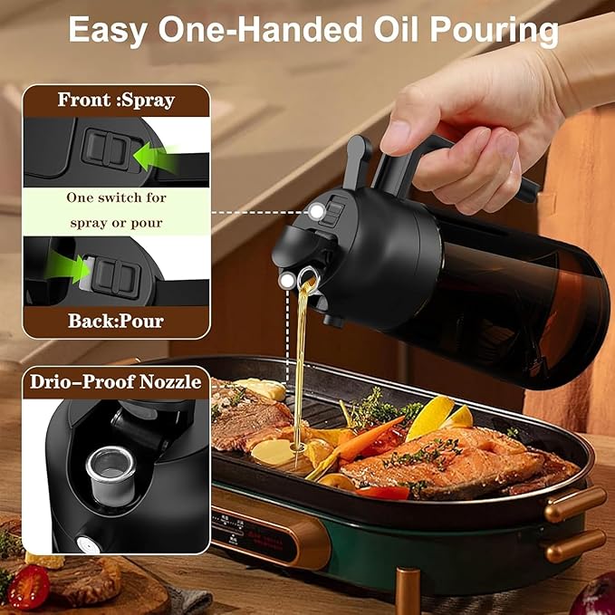 Kitchen Upgraded Made Oil Sprayer for Cooking, Dark Brown 2 in 1 Spray and Pour Mist Olive Oil Dispenser 16oz 470ml Glass Oil Spray Bottle, Air Fryer (White+Green)