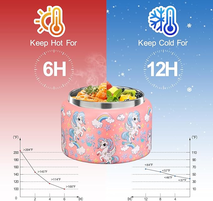 MAISON HUIS 8oz Soup Thermo Wide Mouth Vacuum Insulated Thermo Food Jar, Leak Proof Stainless Steel Thermo for Hot&Cold Food Kids Food Lunch Soup Container for School Travel (Pink-Rainbow