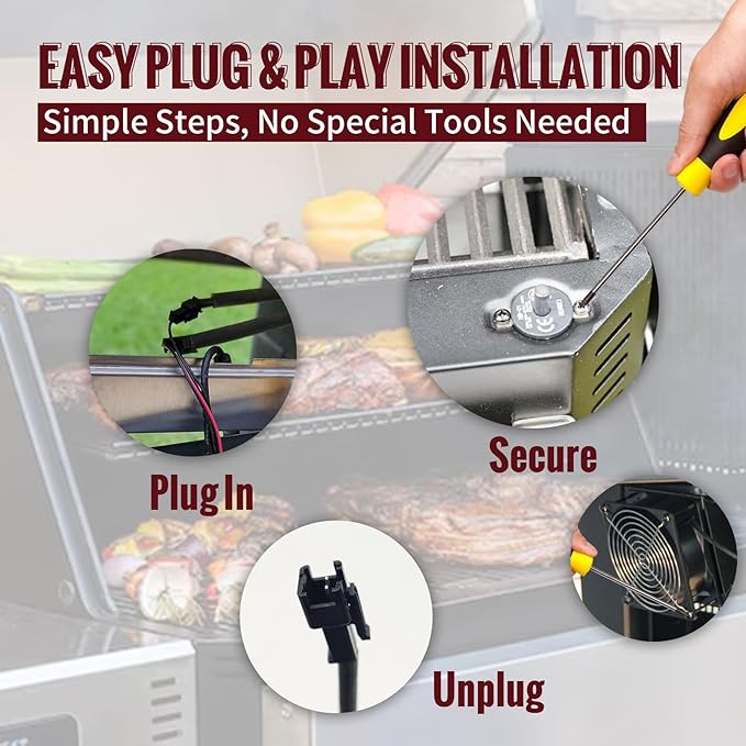 Replacement Fan and Hopper Door Switch Kit for Masterbuilt Gravity Series 560/800/1050 XL Digital Charcoal Grills & Smokers, Includes 1 Fan Kit, 3 Hopper Lid/Door Switches & 1 Electric Wire Kit