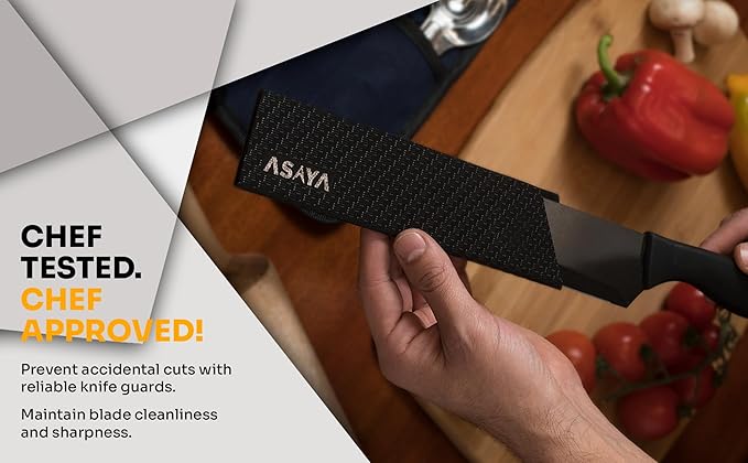 Asaya Professional Knife Edge Guards - Two Chef Blade Covers - 8.5 x 2" and 10.5 x 2" - Extra Strength, ABS Plastic and BPA-Free Felt Lining, non-Toxic and Food Safe - Knives Not Included (2 Piece L)