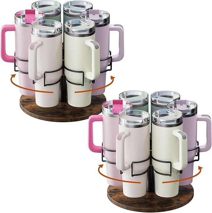 2 Pack Water Bottle Organizer for Stanley 40 oz, Rotating Stanley Cup Organizer Holder, Tumbler Organizer Holder, Stanley Cup Accessories, Easy to Install, Vintage Brown（Patented Product）