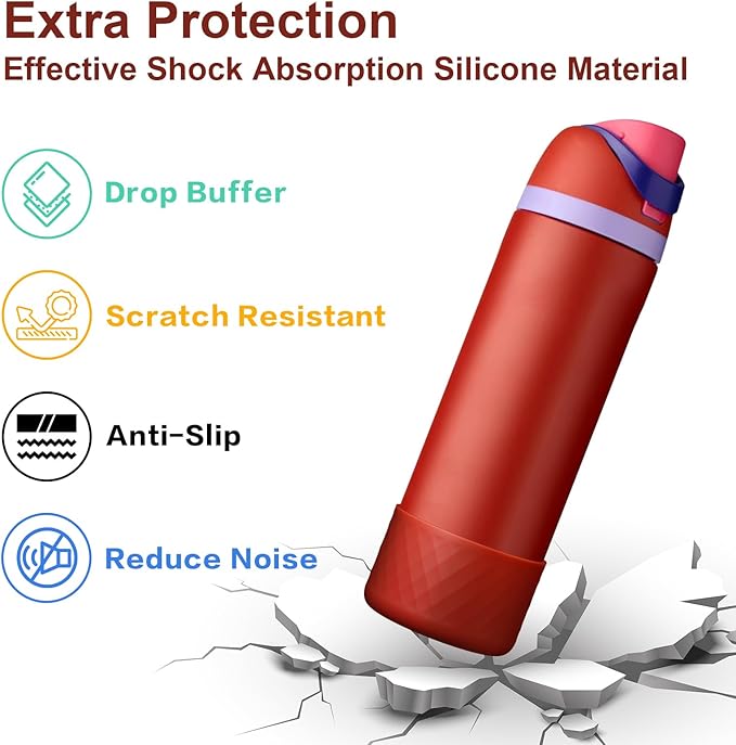 2PCS Silicone Water Bottle Boot for Owala 24oz, Protective Bottom Bumper Anti-Slip Sleeve for FreeSip, Twist, and Flip Stainless Steel Bottles, Dishwasher Safe and BPA Free(Dark Red)