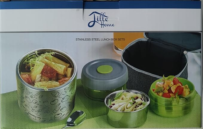 Lille Home Portable Insulated Lunch Box Set with Stainless Steel Cutlery, vacuum lunch box, to Keep Food Warm or Cool, Two Containers for Fruits and Sauces, Durable and Leak-Proof