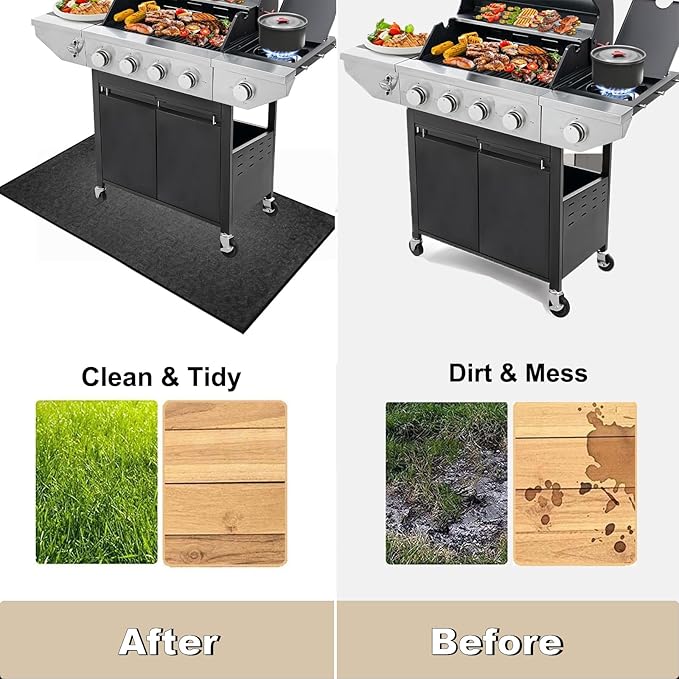 BBQ Grill Mat for Outdoor Grill, 65 x 51 inches Heavy Duty Thickened Under Grill Mats, Oil-Proof Waterproof Floor Protector for Deck and Patio