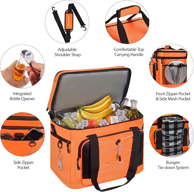 Maelstrom Collapsible Soft Cooler Bag, 24/30/60/75 Cans Beach Cooler, Ice Chest, Leakproof & Portable for Beach, Camping, Road Trips & Grocery Shopping