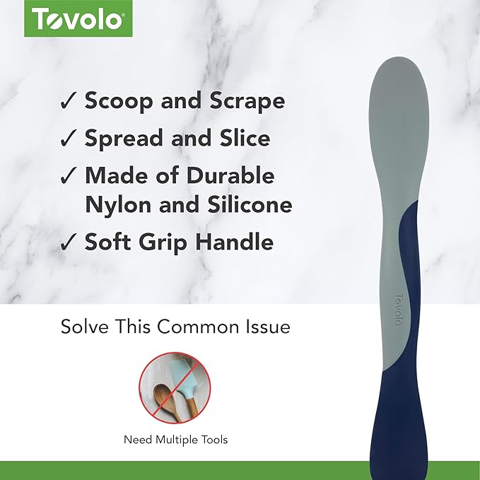 Tovolo Mini Scoop and Spread Tool for Kitchen Meal Prep Small Sandwich Spreader Spatula for Peanut Butter Jelly, Silicone BPA Free Dishwasher Safe Scooper Spreader, Deep Indigo and Oyster Gray