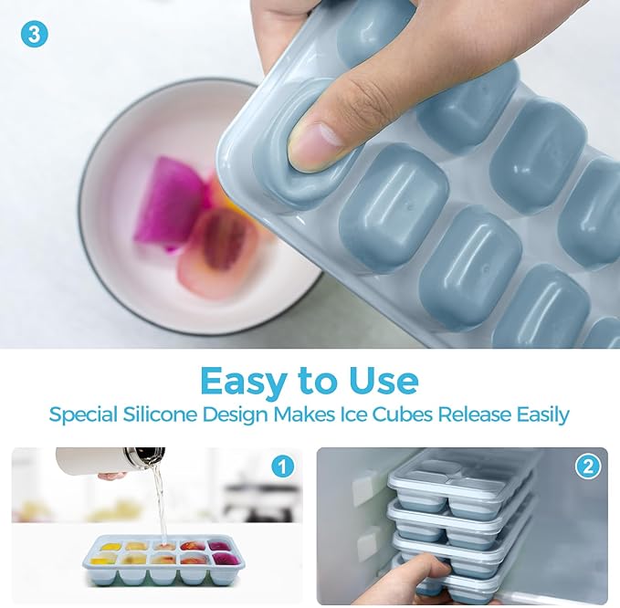 DOQAUS Ice Cube Trays 4 Pack, 40 pcs Silicone Ice Cubes Tray Maker with Spill-Resistant Removable Lid, Easy Release & Pop out, LFGB and BPA Free, Stackable Flexible, for Soup, Food, Cocktail, Coffee
