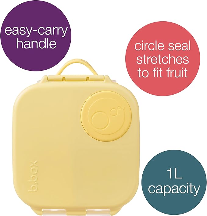 b.box Mini Lunch Box, Bento Box for Kids, Snack Container with 2 Leak Proof Compartments, Reusable Snack Containers with Lids, Kids Lunch Boxes Ages 3+, BPA Free, 4 1/4 Cup Capacity (Lemon Twist)
