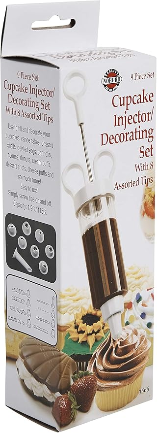 Norpro Cupcake Injector/Decorating Icing Set, 9-Piece Set, Stainless Steel, Multicolor