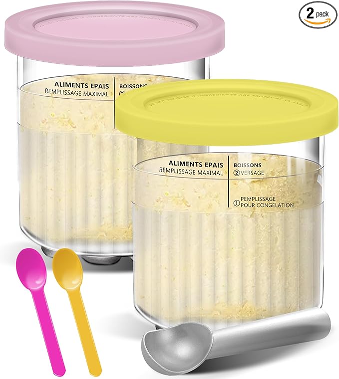 24 oz Deluxe Creami Pints and Lids for Ninja - 2 Pack 11-in-1 Creamy Icecream Containers Cups Jars Tubs Canisters Set, Smoothie Pot Compatible with NC501 NC500 Series Creamer Ice Cream Maker Machine