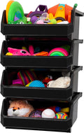 Plastic Containers for Organizing and Storage Bins for Closet, Kitchen, Office, Garage or Pantry Organization, Stackable Bins, Extra Large (14.8" x 16.5" x 7"), 4-Pack, Black