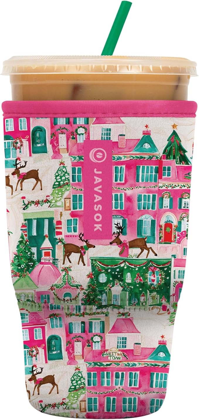 Sok It JavaSok Iced Coffee & Cold Soda Insulated Neoprene Cup Sleeve (Sugarplum Street, Large: 30-32oz)
