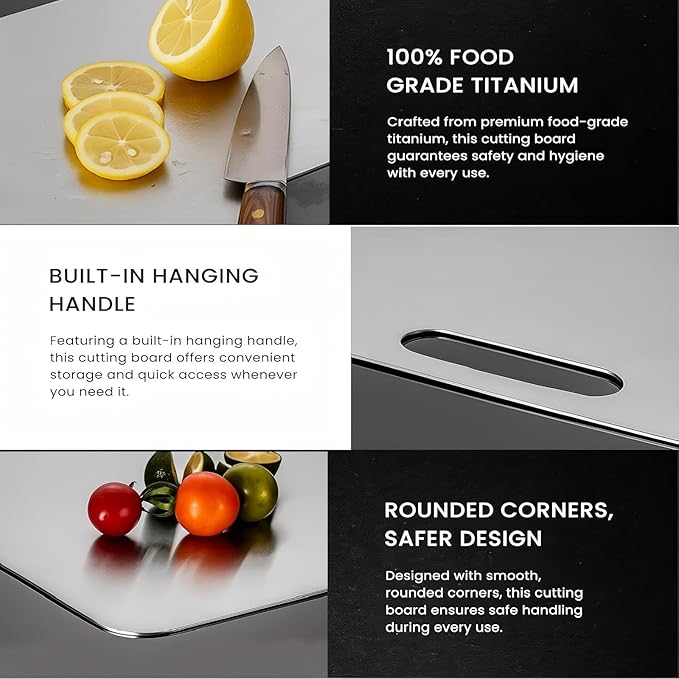 Titanium Cutting Board, Double Sided 2025 New Titanium Cutting Boards for Kitchen, Non Toxic Non Slip, Chopping Board, Dishwasher Safe, Easy to Clean (12"L x 9"W)
