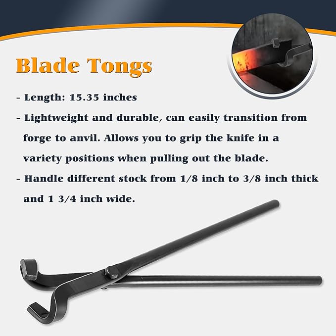 Blacksmith Tongs Knife Making Tongs Set V-Bit Blade Tongs, Flat Tongs, Blade Tongs, Wolf Jaw Tongs, Assembled Blacksmithing Bladesmith Steel Forge Tongs (4PCS)