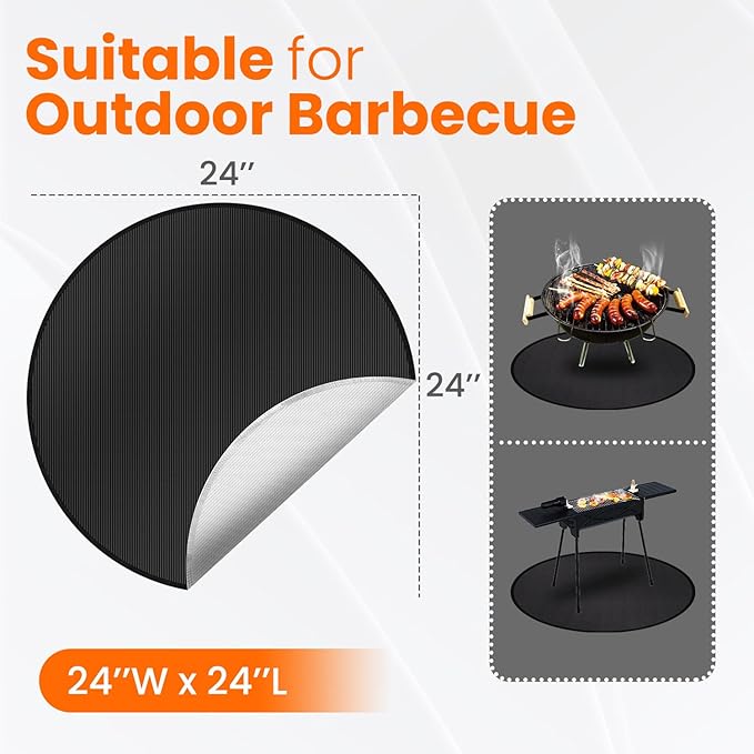 Fire Pit Mat 24'', Fireproof Mat, Deck Protector, Fire Pit Accessories, Burn Barrel, Under Grill Mat, BBQ Mat, Patio Shield, Fire Retardant Base Pad for Outdoors