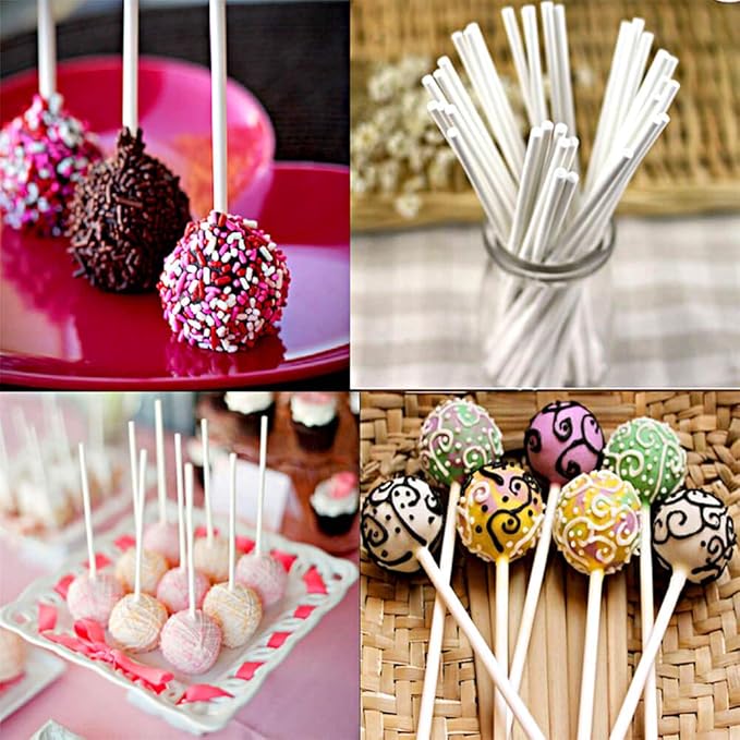 600PCS Christmas Cake Pop Sticks and Wrappers, Including 200pcs 6-inch Paper Lollipop Sticks, 200pcs Parcel Bags, 200pcs Gold Twist Ties for Lollipop, Candy, Chocolate, Marshmallows, and Fruit Skewers