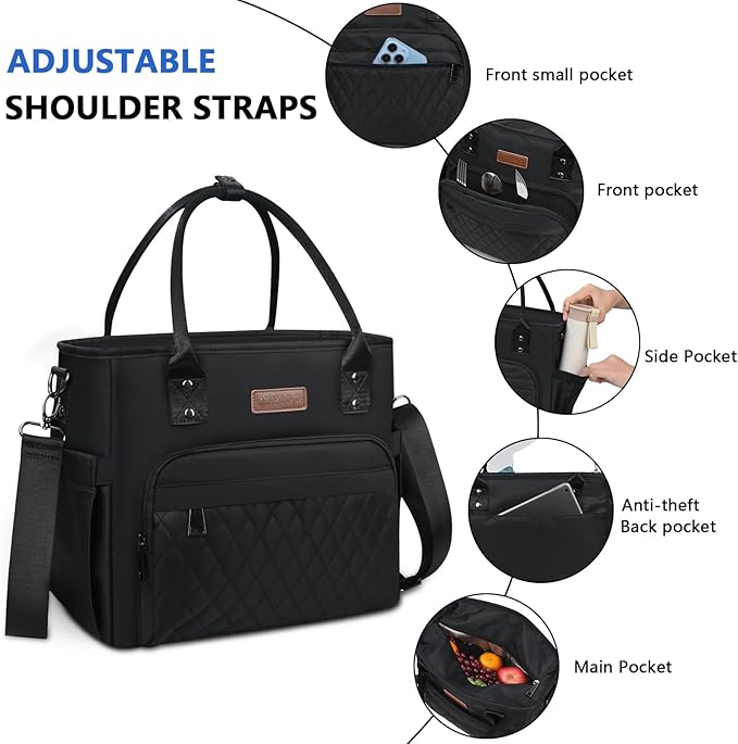 MIYCOO Lunch Bag Lunch Box Women - Leakproof Insulated Lunch Cooler Bag for Men Women - Large Lunch Tote Bags Adults, Black