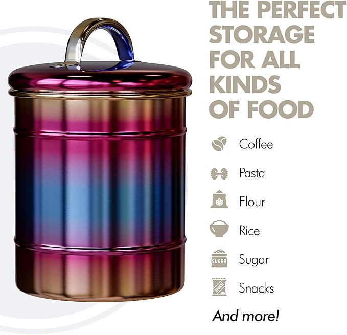 Amici Home Rainbow Metal Storage Canister | Dry Food Storage Container | Airtight Lid | 64 Ounce Capacity | Modern Home Décor | Decorative Metal Canister for Kitchen Countertop (Large)
