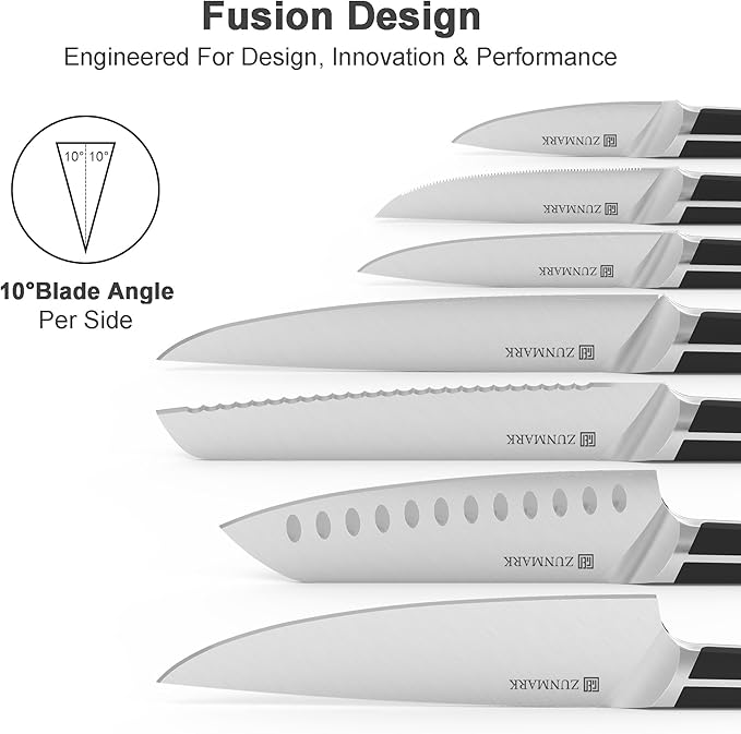 Kitchen Knife Set, 14 PCS Knife Sets for Kitchen with Block, X50CrMoV15 High Carbon German Steel Knife Set with 6X Serrated Steak Knife, Heavy
