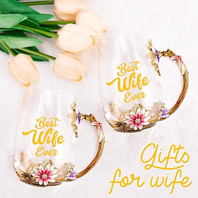 OEAGO Gifts for Wife from Husband Romantic Tea Cup Gifts for Her Birthday Flower Glass Mugs Wedding Mothers Day Christmas Anniversary